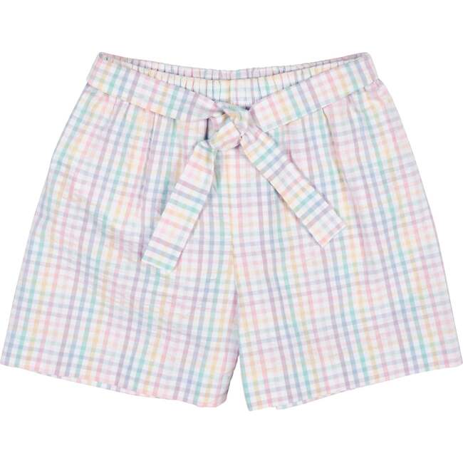 Plaid Seersucker Shorts With Waist Tie