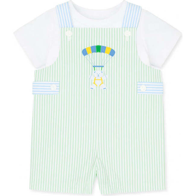Seersucker Shortall With Parachute Bear - Rompers - 5