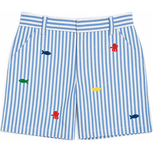 Seersucker Short With Embroidered Sea Creatures
