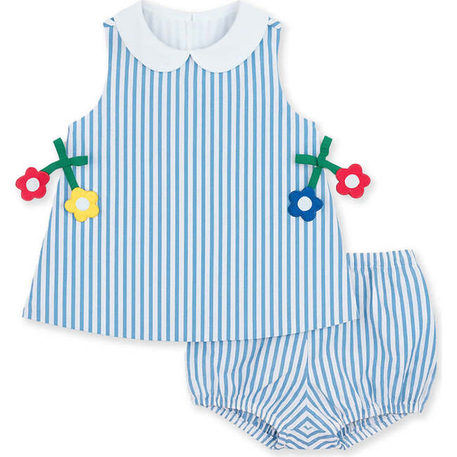 Seersucker Dress & Bloomer With Flowers