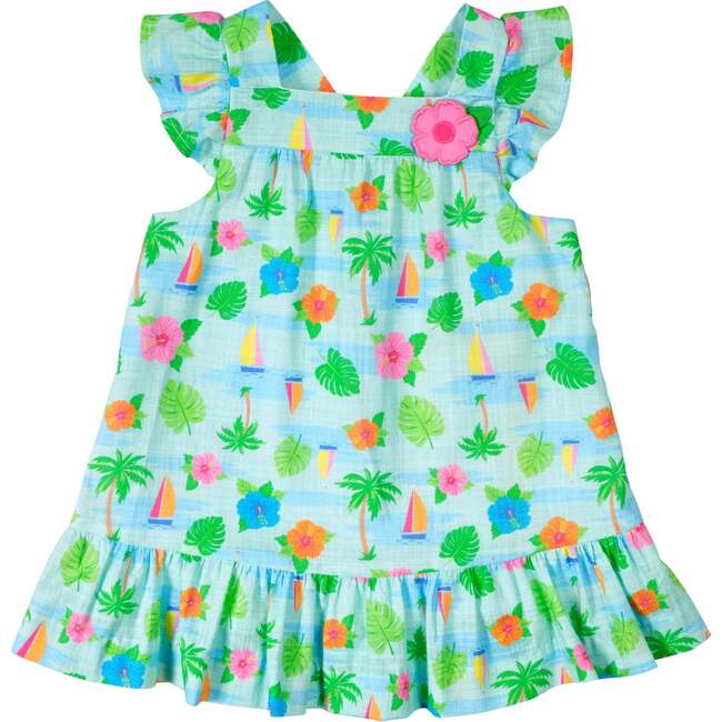 Printed Linen-Look Dress With Flower