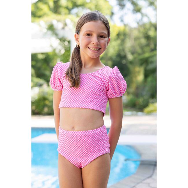 Gingham Puff Sleeve Bikini - Two Pieces - 4