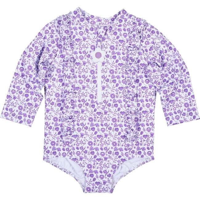 Floral Print One Piece Rashguard with Ruffles