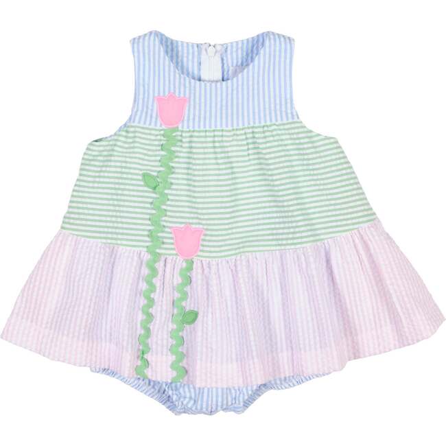 Seersucker Romper With Tulips