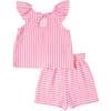 Stripe Gauze Top And Shorts - Mixed Apparel Set - 4