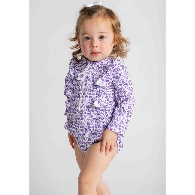 Floral Print One Piece Rashguard with Ruffles