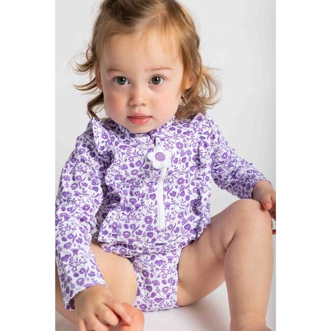 Floral Print One Piece Rashguard with Ruffles - One Pieces - 3