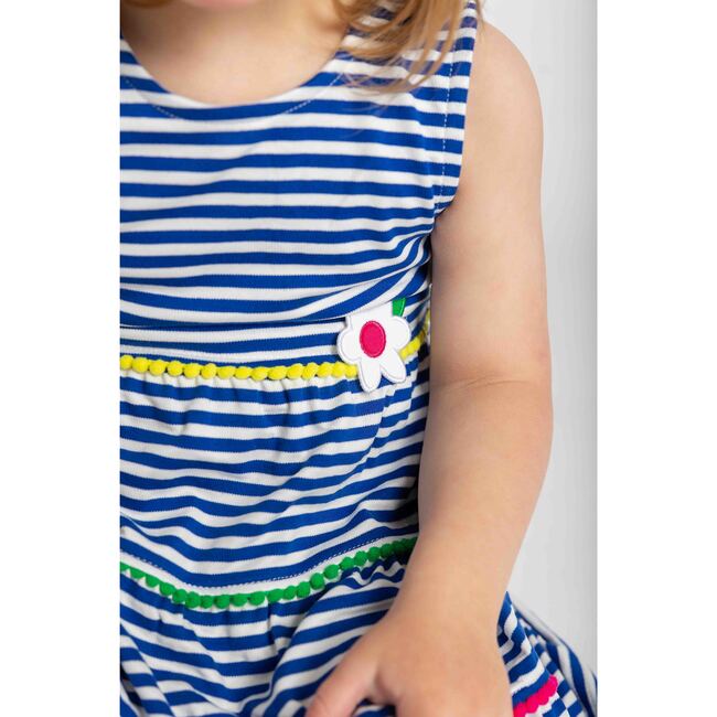 Stripe Knit Dress With Pom Poms & Flowers