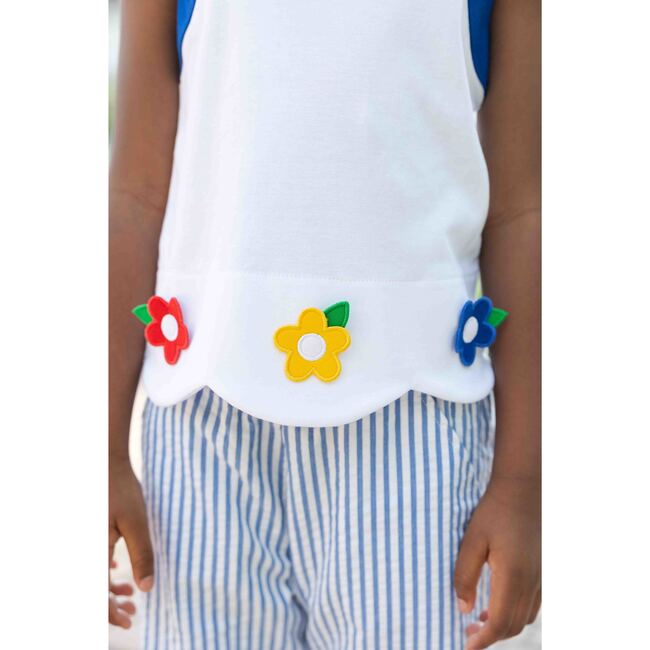 Knit Top With Scallop Hem And Flowers - Tank Tops - 3