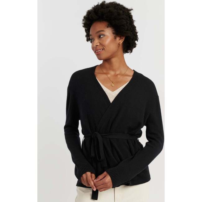 Wool Cashmere Light Wrap Cardigan, Black