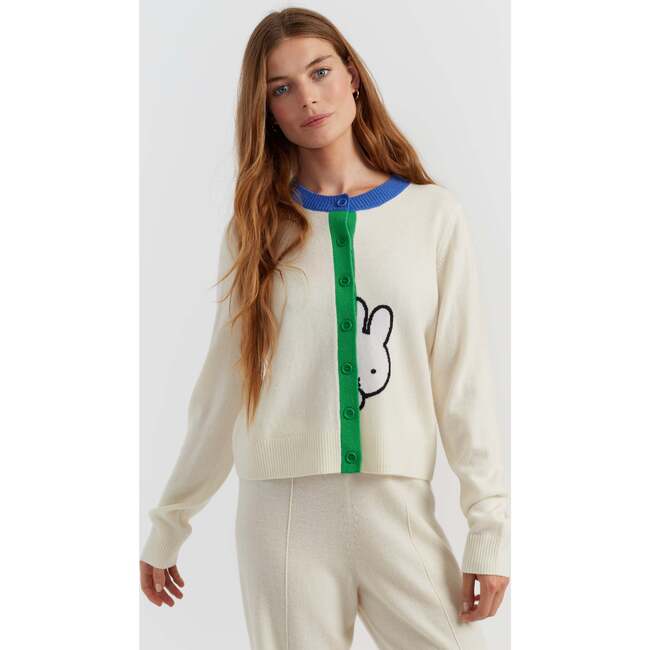 Wool Cashmere Miffy Peek Placket Sweater, Cream