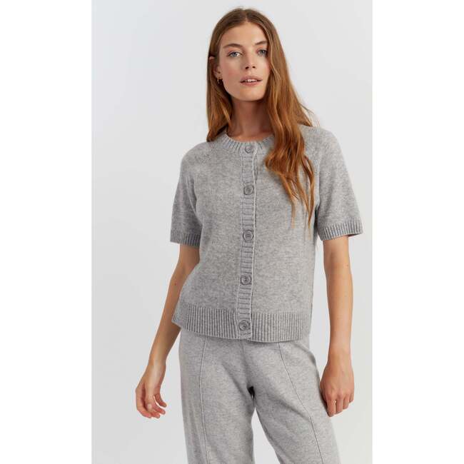 Wool Cashmere Light Button Tee, Light Grey