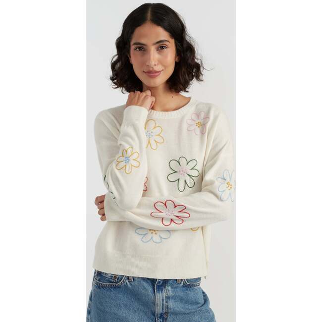 Wool Cashmere Garden Flowers sweater, Cream