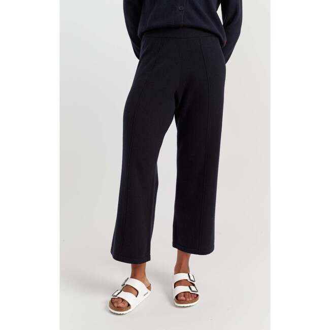 Wool Cashmere Cropped Wide Leg Track Pants, Navy