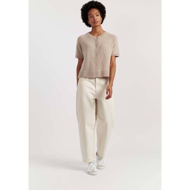 Wool Cashmere Light Button Tee, Soft Oat