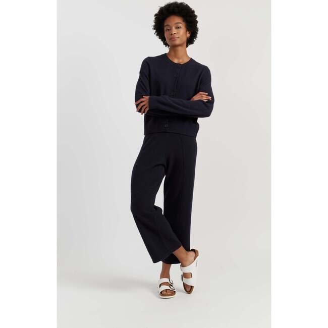 Wool Cashmere Cropped Wide Leg Track Pants, Navy