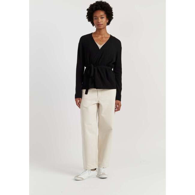 Wool Cashmere Light Wrap Cardigan, Black - Sweaters - 3