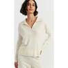 Wool Cashmere Blend V Neck Collared Sweater, Cream - Sweaters - 1 - thumbnail