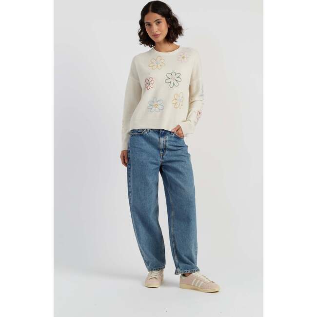 Wool Cashmere Garden Flowers sweater, Cream - Sweaters - 3
