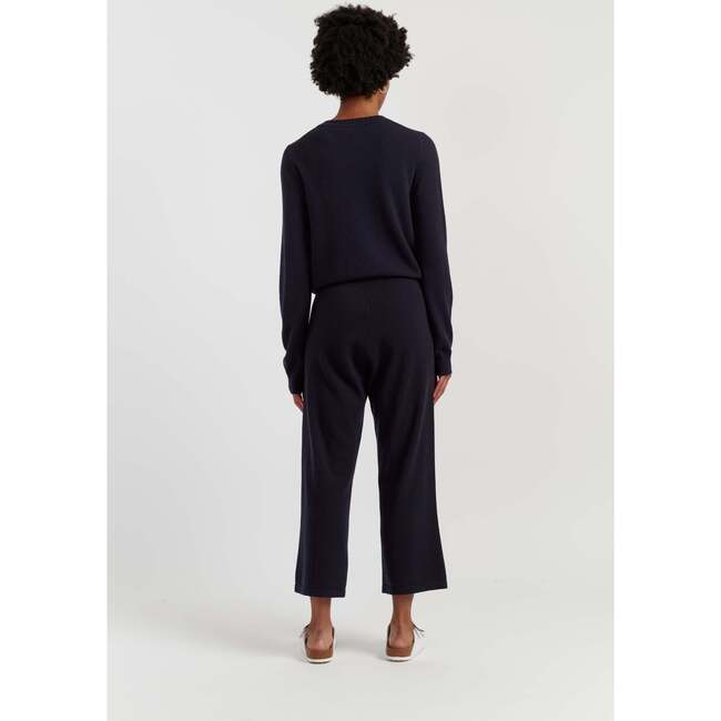Wool Cashmere Cropped Wide Leg Track Pants, Navy - Pants - 3