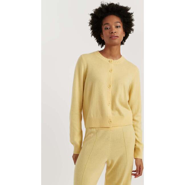 Wool Cashmere Blend Crew Neck Cropped Cardigan, Soft Yellow