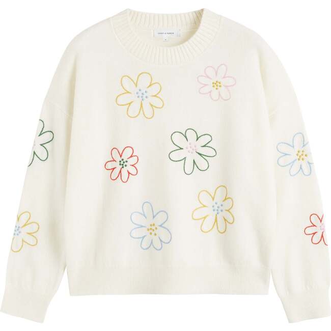 Wool Cashmere Garden Flowers sweater, Cream - Sweaters - 4