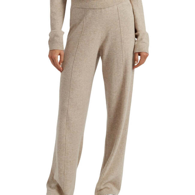 Wool & Cashmere Wide Leg Track Pant, Soft Oat