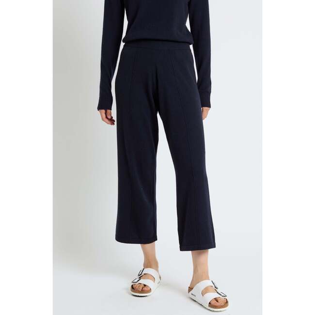 Wool Cashmere Cropped Wide Leg Track Pants, Navy - Pants - 4