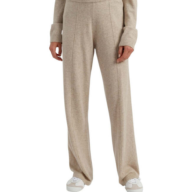 Wool & Cashmere Wide Leg Track Pant, Soft Oat