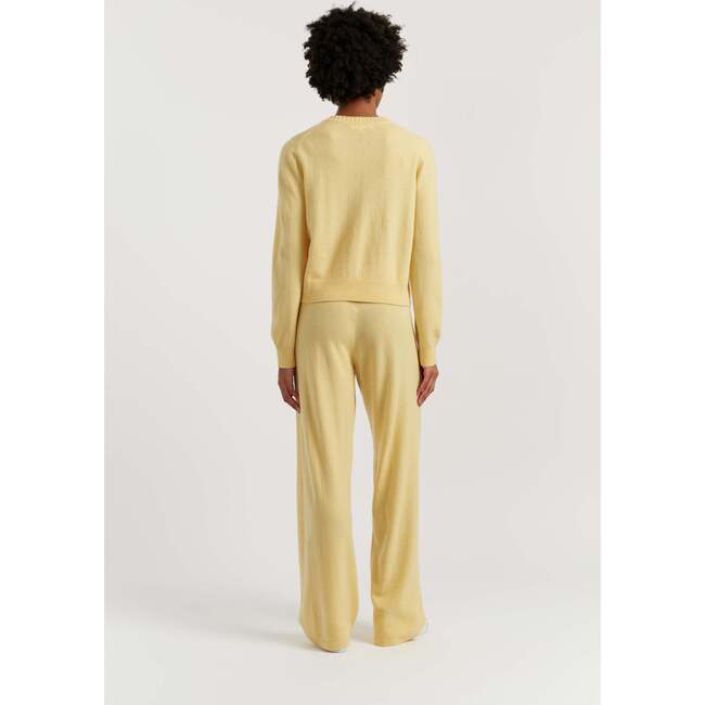 Wool Cashmere Blend Crew Neck Cropped Cardigan, Soft Yellow