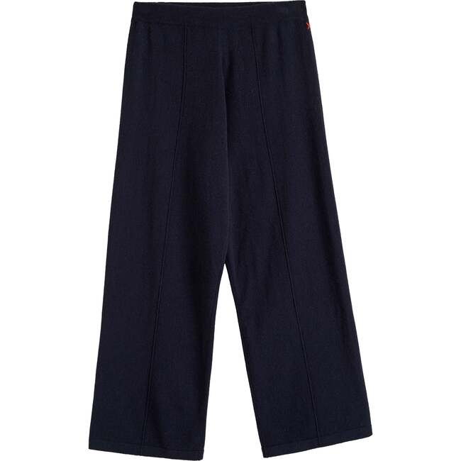 Wool Cashmere Cropped Wide Leg Track Pants, Navy - Pants - 5