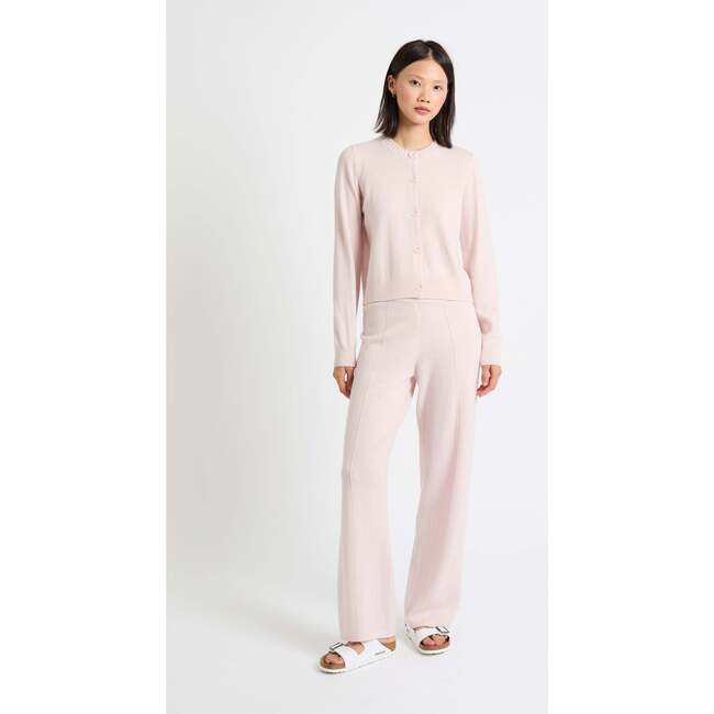 Wool Cashmere Blend Crew Neck Cropped Cardigan, Pink Melange
