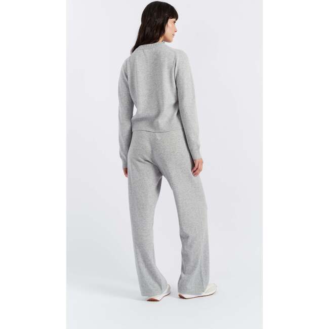 Wool Cashmere Blend Crew Neck Cropped Cardigan, Light Grey