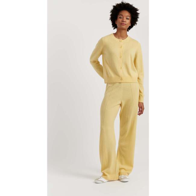 Wool Cashmere Blend Crew Neck Cropped Cardigan, Soft Yellow - Sweaters - 3