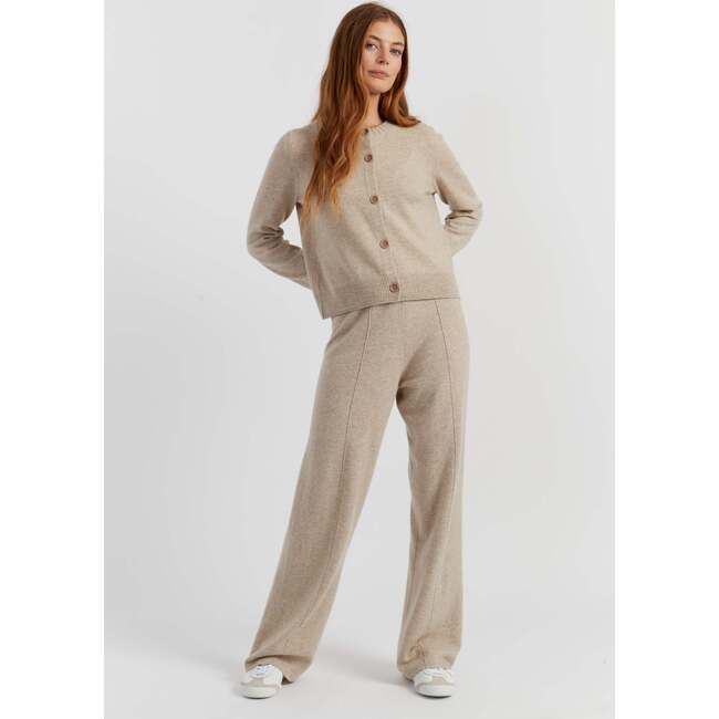 Wool Cashmere Blend Crew Neck Cropped Cardigan, Soft Oat