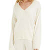 V Neck Wool Cashmere Slouchy Lightweight Sweater, Cream - Sweaters - 1 - thumbnail