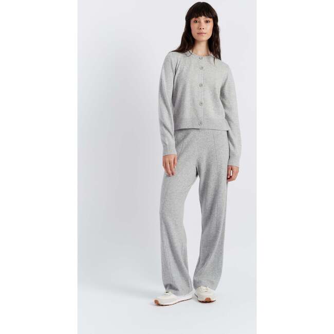 Wool Cashmere Blend Crew Neck Cropped Cardigan, Light Grey - Sweaters - 3