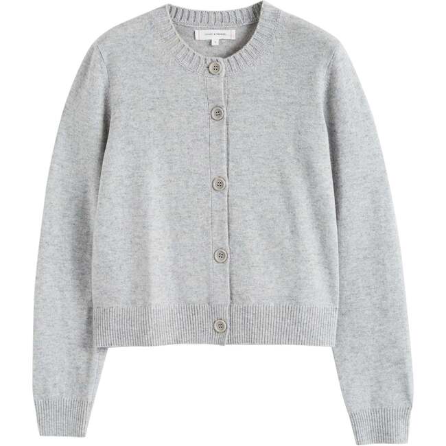 Wool Cashmere Blend Crew Neck Cropped Cardigan, Light Grey - Sweaters - 4