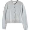 Wool Cashmere Blend Crew Neck Cropped Cardigan, Light Grey - Sweaters - 4