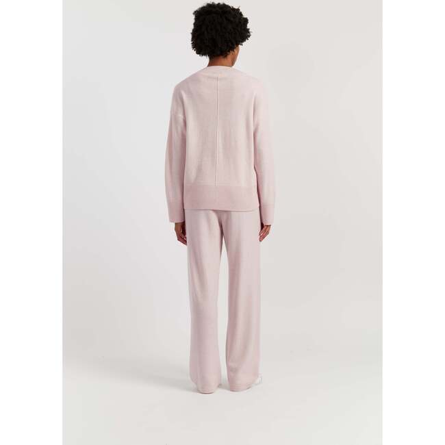 V Neck Wool Cashmere Slouchy Lightweight Sweater, Pink Melange