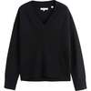 V Neck Wool Cashmere Slouchy Lightweight Sweater, Black - Sweaters - 2