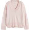 V Neck Wool Cashmere Slouchy Lightweight Sweater, Pink Melange - Sweaters - 4