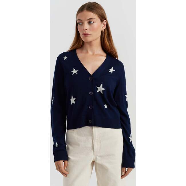 Pure Merino Star Cardigan, Navy - Sweaters - 1