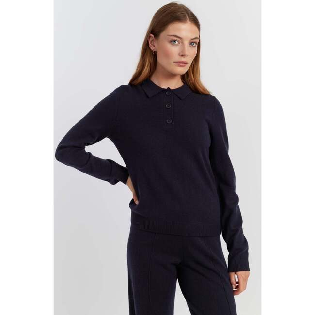 Wool Cashmere Polo Sweater, Navy