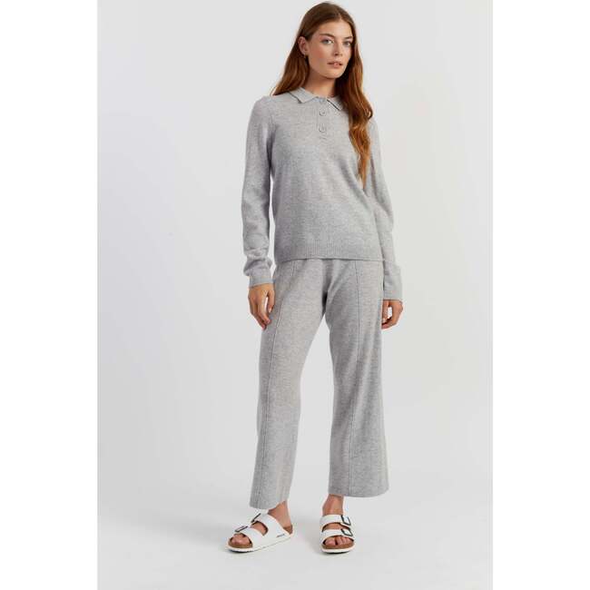 Wool Cashmere Polo Sweater, Light Grey