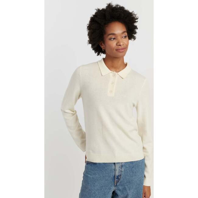 Wool Cashmere Polo Sweater, Cream