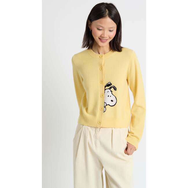 Wool Cashmere Sneeky Snoopy Cardigan, Soft Yellow