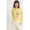 Wool Cashmere Sneeky Snoopy Cardigan, Soft Yellow - Sweaters - 1 - thumbnail