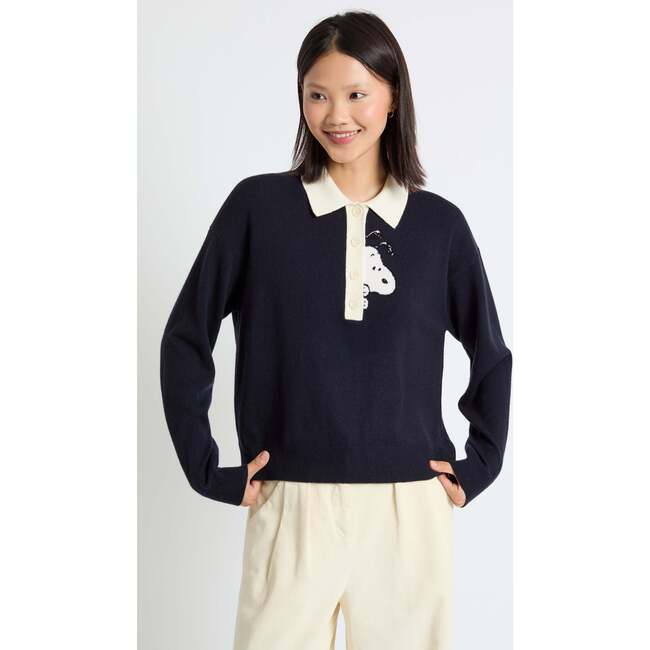 Wool Cashmere Peanuts Polo Shirt, Navy