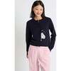 Wool Cashmere Sneeky Snoopy Cardigan, Navy - Sweaters - 1 - thumbnail